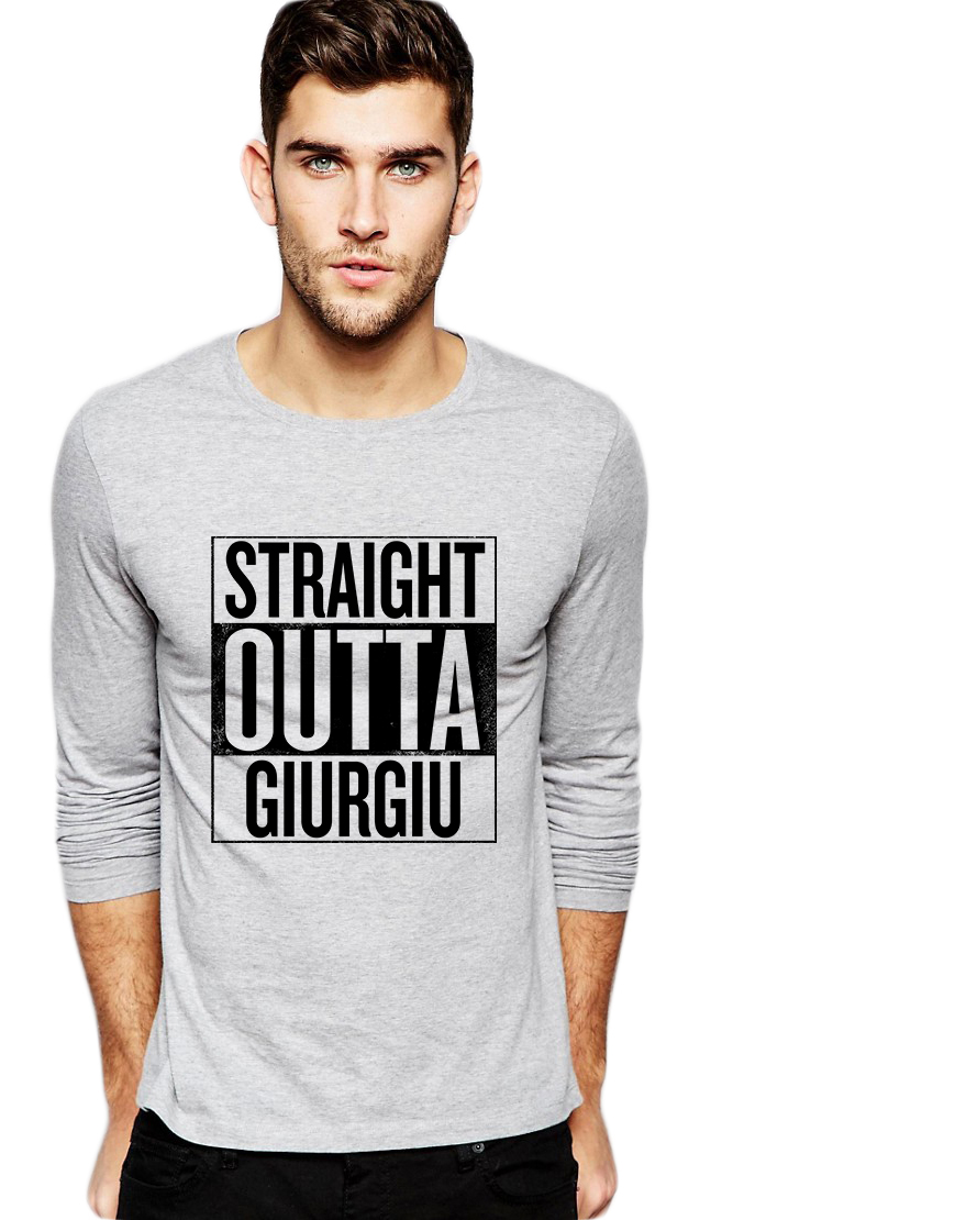 Bluza barbati gri cu text negru - Straight Outta Giurgiu - CATEGORIE